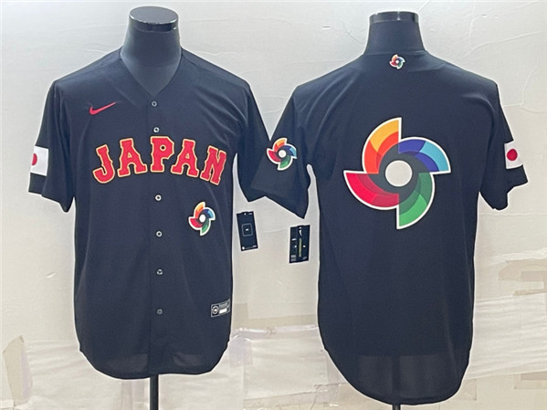 Men's Japan Baseball 2023 Black World Baseball Big Logo With Patch Classic Stitched Jersey - Click Image to Close